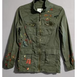 Sonoma Jacket Green Size Small Women's w Pretty Floral Embroidery